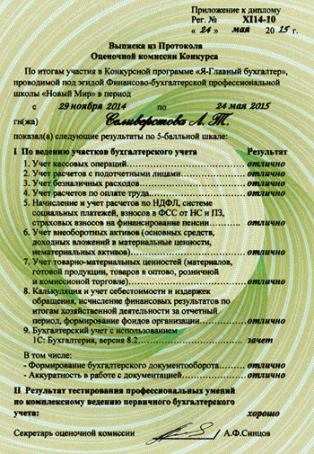 Диплом практиканта-рядовой специалист